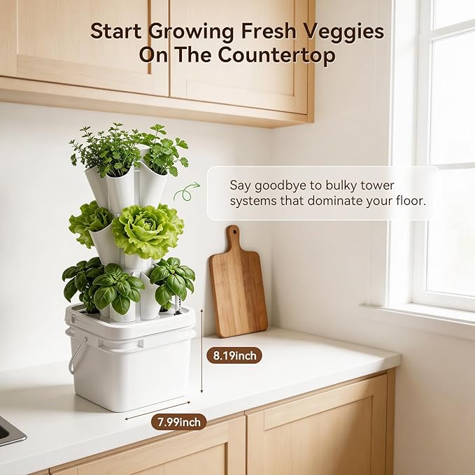 BAOSHISHAN 18 Pods 3 Tier Hydroponics Growing Tower for Kitchen Countertop | 3-Zone Planting for Vegetables Herbs, Silent Pump Auto Water Circulation, Beginner Starter Kit for Indoor Kitchen Countertop
