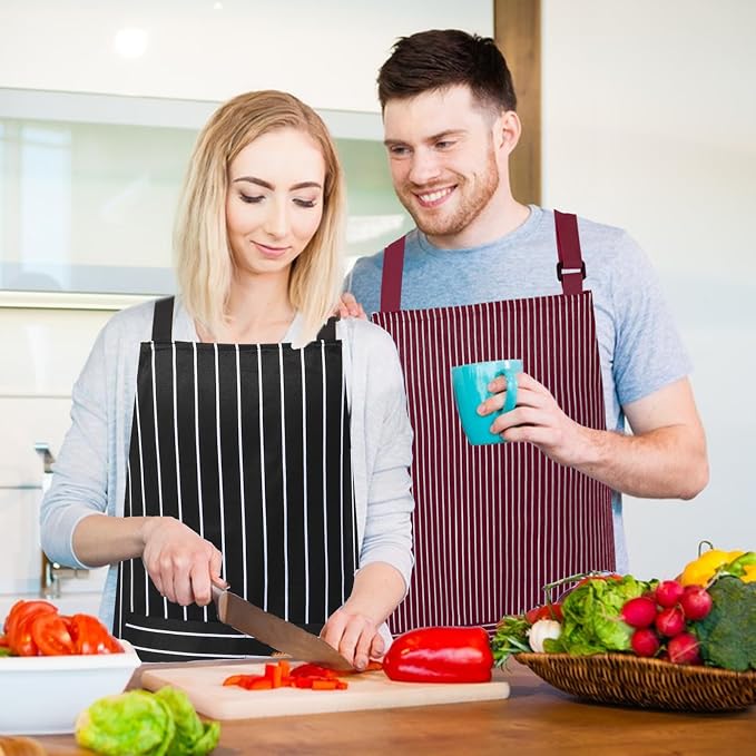 VALOME 2 Pack Kitchen Aprons, Apron for Cooking with 2 Pockets, Unisex Adjustable Neck Strap Chef Aprons for Men Women