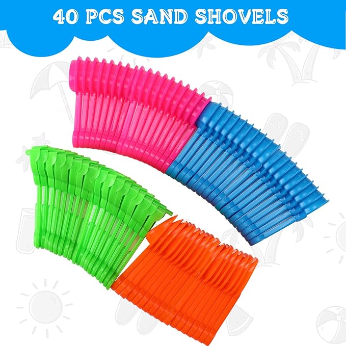 40 Pcs 5.5 Inch Mini Beach Sand Shovels Colorful Plastic Rake Sand Shovel Sifter Beach Toys for Teens Boys Girls Party Backyard Garden Shoveling Sand and Snow, 4 Styles