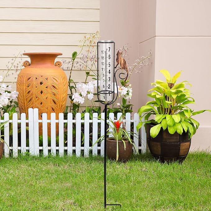 Rain Gauge Outdoor with 7 Inch Glass Tube, Rain Gauges Large Clear Numbers Measure Gauge for Yard, Garden, Lawn(Cat)