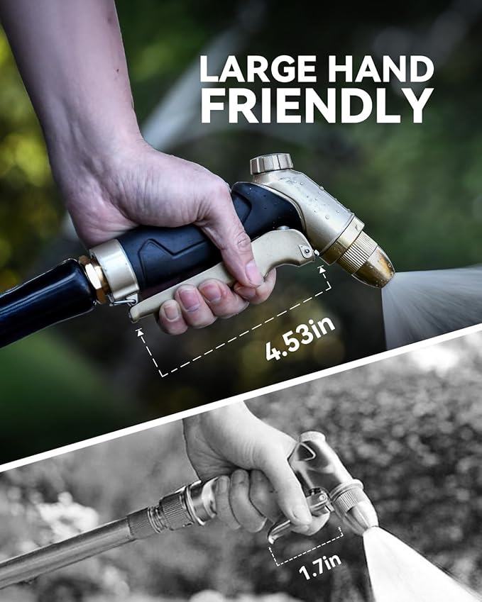 RAINPOINT Garden Hose Nozzle, 100% Heavy Duty Metal Hose Sprayer, High Pressure Water Hose Nozzle with Adjustable Spray Patterns and Flow Control for Watering Plants, Car Washing, Pet Washing, Gold