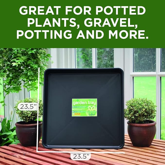 Tierra Garden Square Tray, Durable 1-Piece Drip and Potting Tray for Mixing, Growing and More, 23.5 x3”x23.5” (Black)