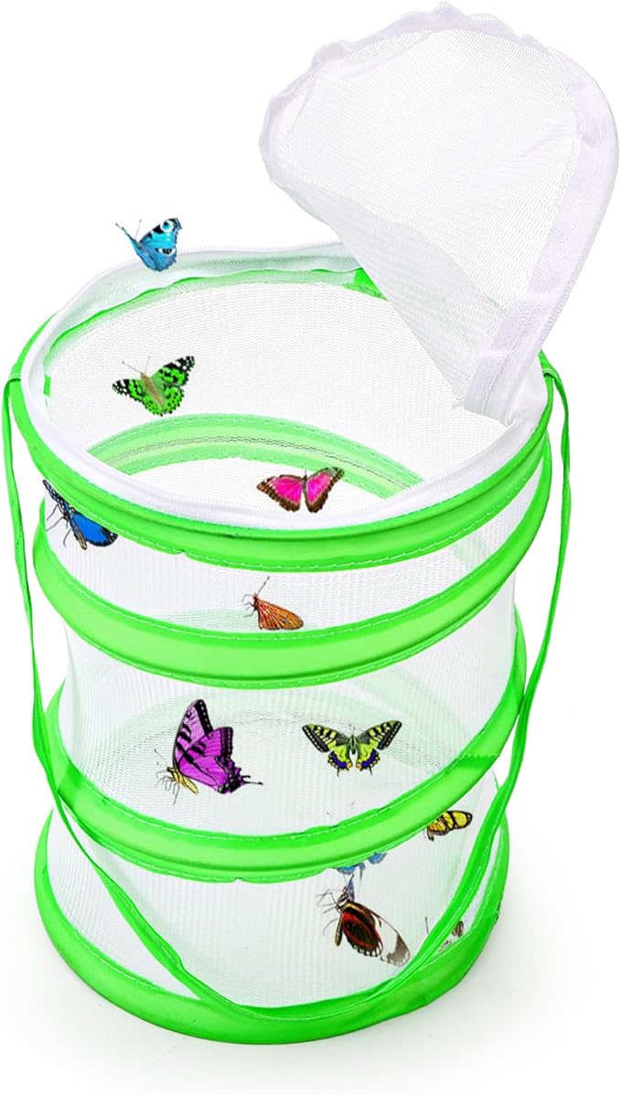ZENFUN 8 Pieces Butterfly Kit, 4 Pcs Insect and Butterfly Habitat Cage with 4 Pcs Bug Catcher, Insect Mesh Cage, Caterpillar Enclosure, Butterflies Habitat, Terrarium Pop-up(Orange, Green)