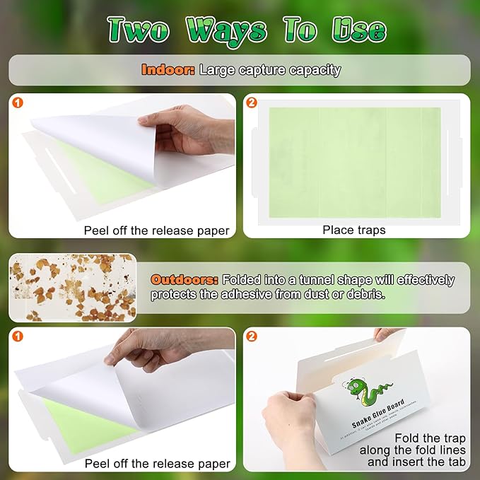 Qualirey 2 Pack Snake Glue Trap, 28 x 14 Upgraded High Contrast Green Glue Snake Sticky Boards for Inside Outside, Pre Scented Non Toxic Adhesive Traps with Enhanced Stickiness for Mouse Rat Lizard