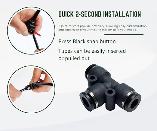 10pk Brass Misting Nozzles Tee 8 inch 360 Degree Adjustable Copper Sprayer, Compatible with1/4 trubing Hose Watering Plant Drip Irrigation Pneumatic Fittings Connection for Watering Garden(10pk)