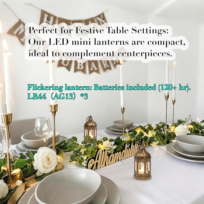 Mini Moroccan Lanterns with LED Tealight Set of 12, Vintage Brown Decorative Hanging Lanterns for Ramadan, Christmas, Halloween, Wedding, Fairy Party Decorations, Table Centerpiece