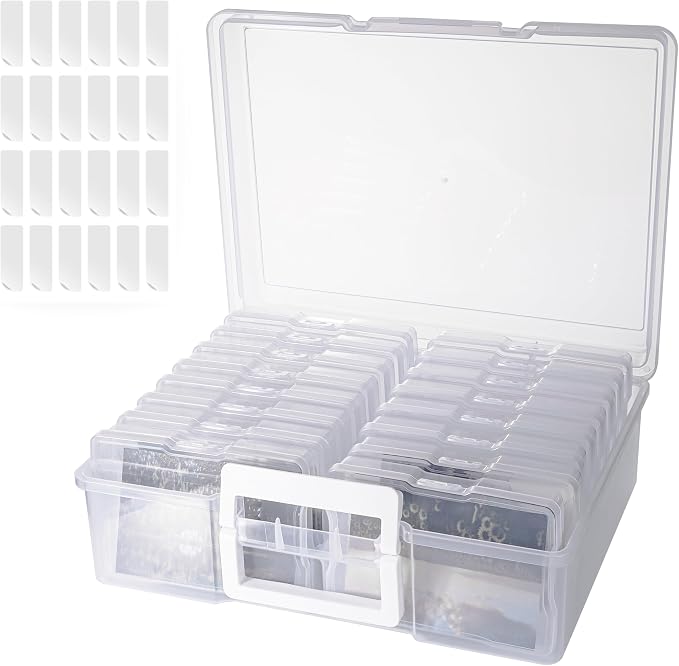 4×6 inch Plastic Photo Storage Box,Photo Cases,Picture Storage Containers With Handle,16pcs photo organizers and storage For Photos,Picture,Greeting Card,Stickers,Seed,Craft Supplies (Clear)