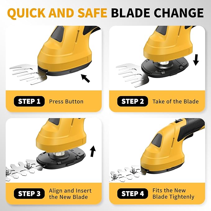 FULLYEA Cordless Grass Shear Hedge Trimmer, 2 in 1 Lightweight Electric Grass Trimmers, 2.0Ah Battery, Type-C Cable Included, Handheld Shrub Trimmer Grass Cutter for Garden(Yellow)