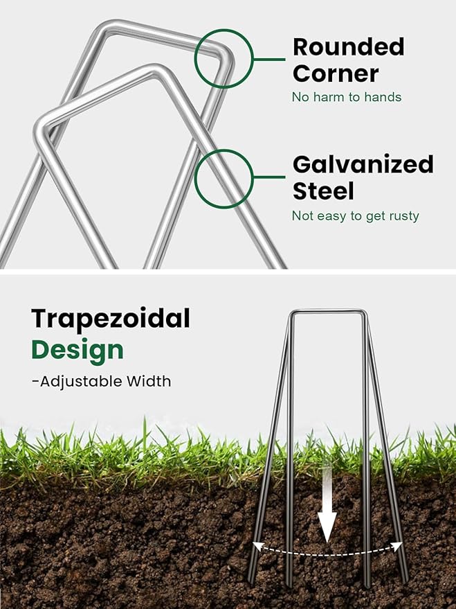 GROWNEER 50 Pack Landscape Staples 4 Inch 11 Gauge Heavy Duty Hot-Dip Galvanized Steel Garden Stakes U-Shaped Weed Barrier Spikes Metal Ground Pins for Lawn and Yard Landscaping