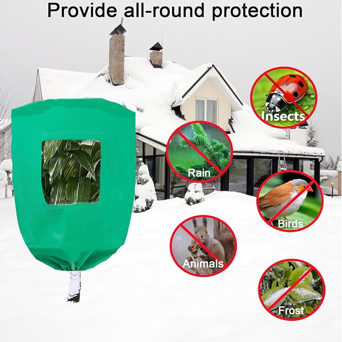 CMINGJ Plant Frost Protection Covers with Viewing Window, 31.5" x 47.2", 2.06oz/yd², Reusable Drawstring Tree Cover, Winter Tree Blanket with Zipper for Plants, Frost Protection Cloth Green (4 Pack)