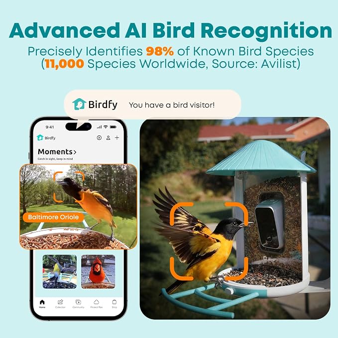 NETVUE by Birdfy Smart Bird Feeder with AI Camera, Auto Capture Videos & Live Stream, Wireless Wildbird Watching, Outdoor Backyard Birder(AI by Subscription) Blue