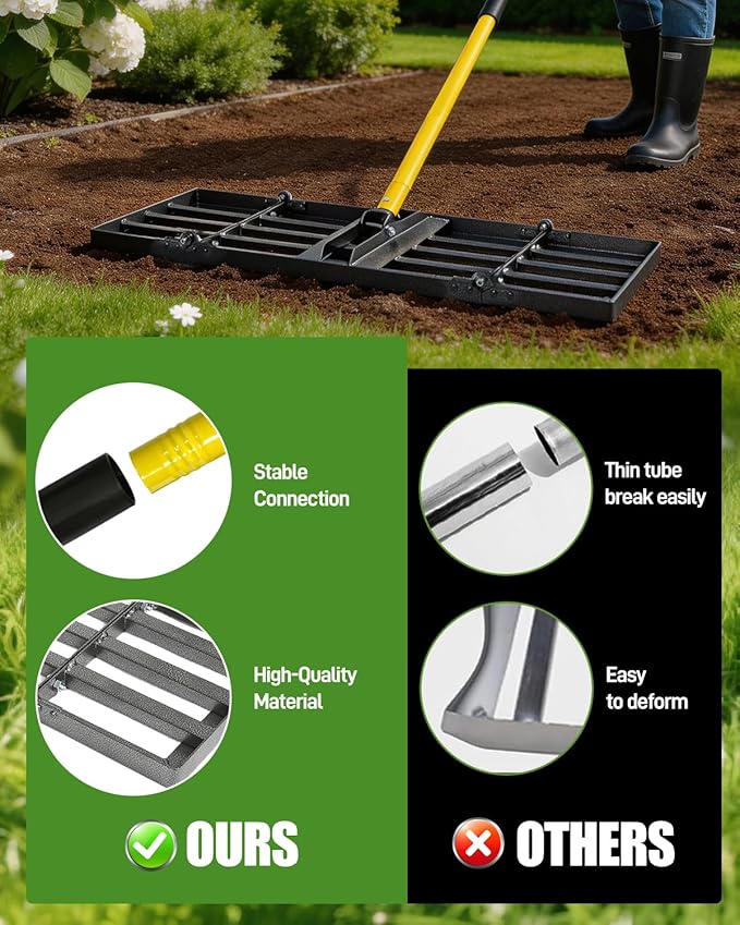 Joyhalo Lawn Leveling Rake, 48 Inch Yard Lawn Leveling for Soil with 78" Adjustable Steel Handle, Heavy Duty Effort Saving Landscape Lawn Leveler for Yard Garden Golf Course Soil Sand Dirt Grass