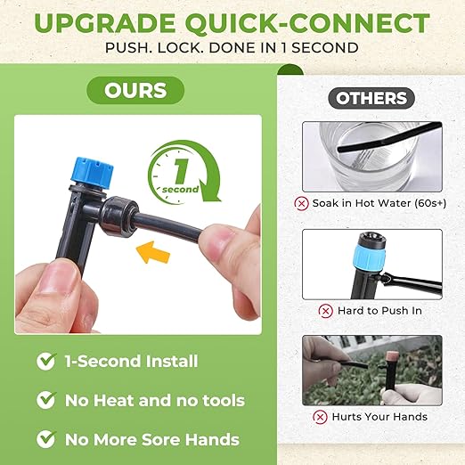 HIRALIY 200FT Drip Irrigation System Kit, Quick-Connect Garden Watering System with 33FT Main Hose and 167FT 1/4" Tubing, Adjustable Drippers for Raised Beds, Greenhouse, Patio & Lawn