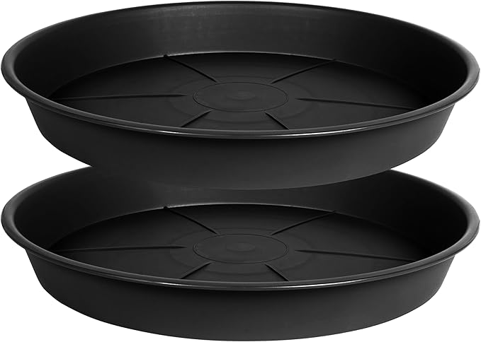 OVZILKI 2 Pack of Plant Saucer 10 inch, Black Plastic Flower Plant Pot Saucer, Heavy Duty Plant Drip Trays Saucers for Indoor, Plant Water Tray for Planters