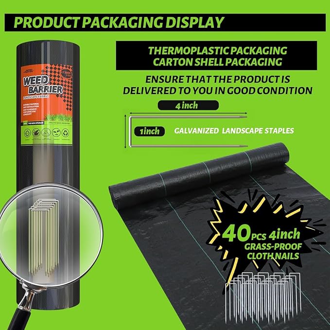 6.5x300FT Landscape Fabric, Weed Barrier Fabric, Durable & Effective Garden Cloth Weed Barrier, Heavy-Duty Landscaping Fabric for Weed Control, French Drains, Yard, Driveway
