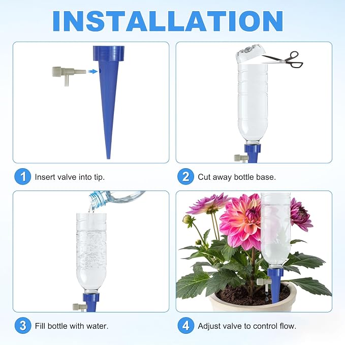 M METERXITY 8-Pack Self Watering Spikes for Plants, 4.3 Inch Plastic Plant Watering Devices with 8 Regulator for Indoor/Outdoor Pots, Garden Water Planter System [Dark Blue]