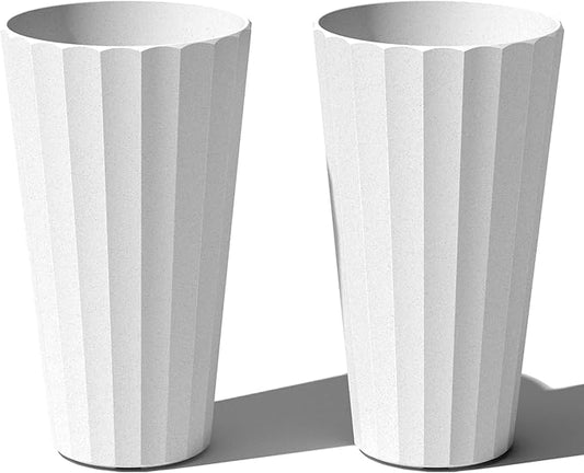 Veradek Column Series 26" Tall Outdoor Planter for Porch & Patio | Durable Plastic-Stone Material w/Shelf | Modern Décor for Plants & Flowers