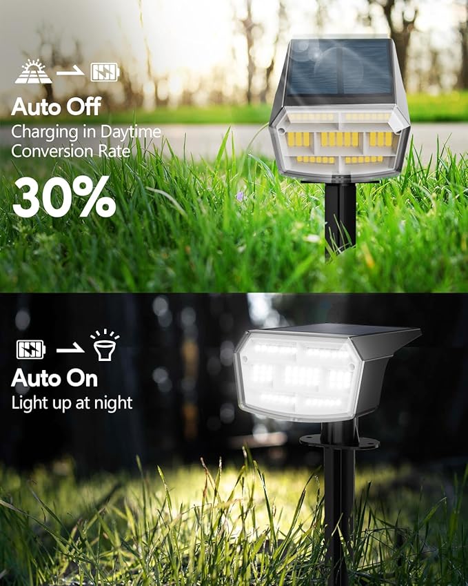 HIBOITEC Solar Spot Lights Outdoor Waterproof IP65 59LED 3 Lighting Modes Landscape Lights Solar Powered Uplights Adjustable Brightness Dusk to Dawn for Outside Garden Yard Trees 4 Packs Cool White