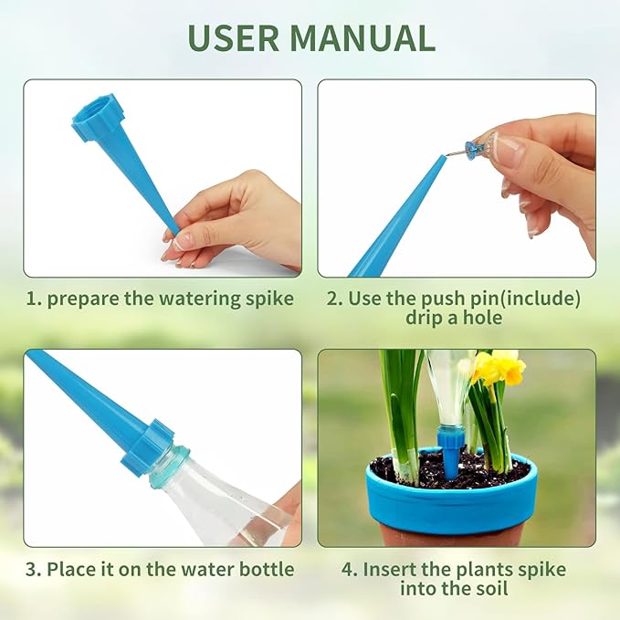 Plant Watering Spikes, 12 Pack Auto Self-Watering Spikes Automatic Bottle Irrigation Waterier Device for Indoor& Outdoor Plants, Flowers
