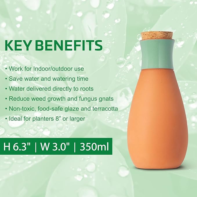 Ollas Plant Watering Globes - Terracotta Self Watering Planter Insert - Watering Bulbs for Indoor and Outdoor Plants with Easy Top Refill System - Set of 4 (Jade Green)