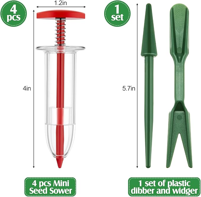 Flutesan 6 Pcs Mini Sowing Seed Dispenser Sower with 2 Transplanting Tools Hand Spreader Garden Seed Planter for Carrot Lettuce Grass and Spinach Sower(Red)
