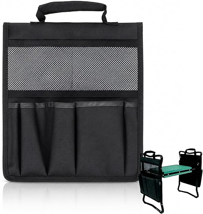 1 Pack Garden Pouches for Kneeler, Portable Tool Storage With Handle, Size Bags Multiple Storage Pockets Organizer for Outdoor Gardening Kneeling Stool, Gifts for Women,Mom & Dad Nylon and Latex