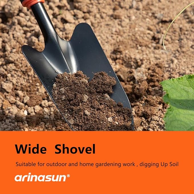 Garden Tool Set, 4 Pieces, Including 2 Shovels &1 Rake &1 Cultivator, Rust-Resistant lron Tools, Rubber Grip Handles