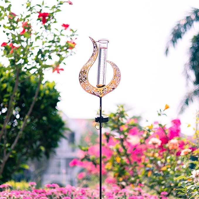 39'' Rain Gauge Outdoor - Solar Flame Design Rain Gauges for Yard, Lawn, Pathway, Patio