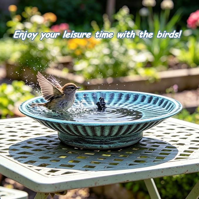 12.3" Solar Fountain Bird Bath for Outside, Metal Solar Bird Bath Fountains, Bird Bath Bubbler for Garden Patio Decor-Blue