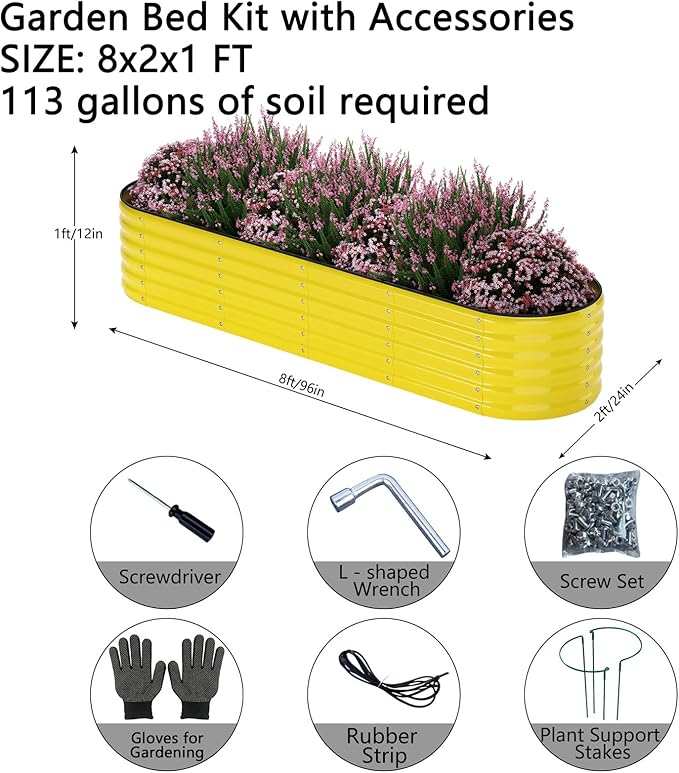 ZFHgarden Galvanized Metal Planter Raised Garden Bed Kit for Gardening Outdoor，8x2x1ft Planter Grow Garden Box Raised Flower Bed，Long Vegetable Clearance Herb Raised Garden Beds for Gardening