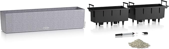 Lechuza BALCONERA Stone 80 Stone Grey, Self-Watering Window Box (Railing Planter), H7.5 L31.1 W7.5 in
