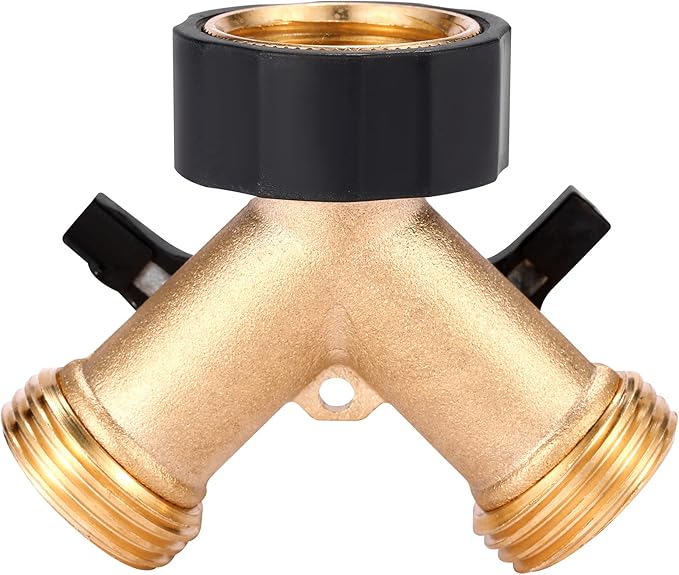Garden Hose Splitter 2 Way Heavy Duty, Y Connector Brass Garden Hose Adapter, 2 Pack Hose Bib Splitter with 4 Extra Rubber Washers