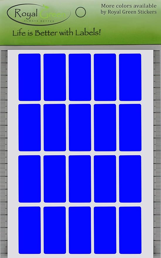 Royal Green Blue Rectangular Colored Labels 1.57inch x 0.75 inch - Rectangle Color Code Stickers (40mm x 19mm)- 100 Pack