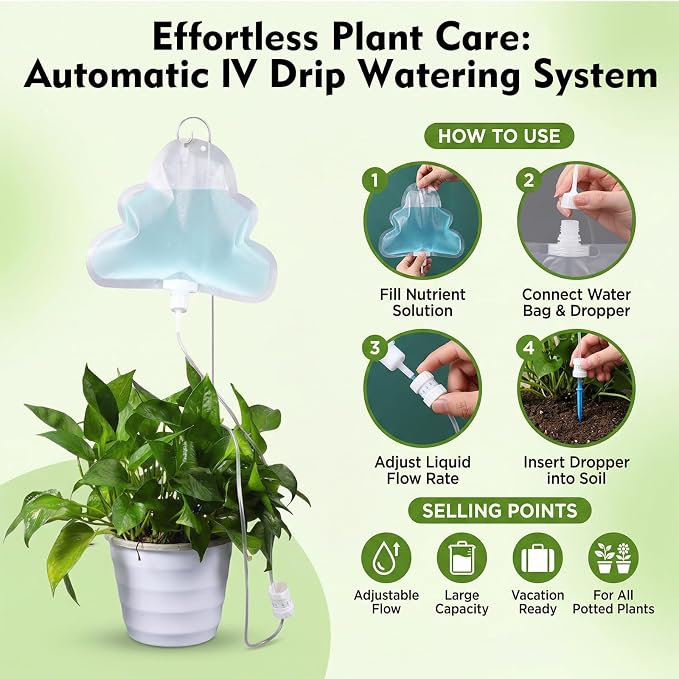 Zhengmy 12 Pcs 500ml Plant Self Watering Bags, Cloud Shape Automatic Drip Irrigation System with Adjustable Valve and Support Stakes, Slow Release Vacation Plant Waterer for Indoor Outdoor Plants
