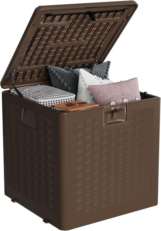 IDEALHOUSE 28 Gallon Resin Deck Box, Waterproof Outdoor Storage Box with Lockable Lid & UV Resistant, Patio Furniture Cushion Storage Container for Garden, Backyard, Poolside (Brown)