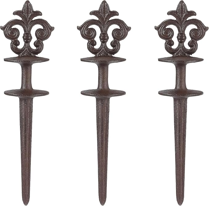 Cast Iron Hose Guide Stakes, Set of 3 Vintage Brown Metal Decorative Hose Guides Spike for Lawn Garden Yard