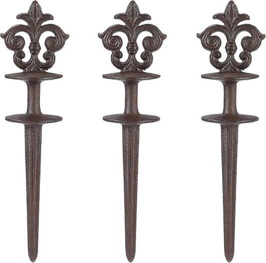 Cast Iron Hose Guide Stakes, Set of 3 Vintage Brown Metal Decorative Hose Guides Spike for Lawn Garden Yard