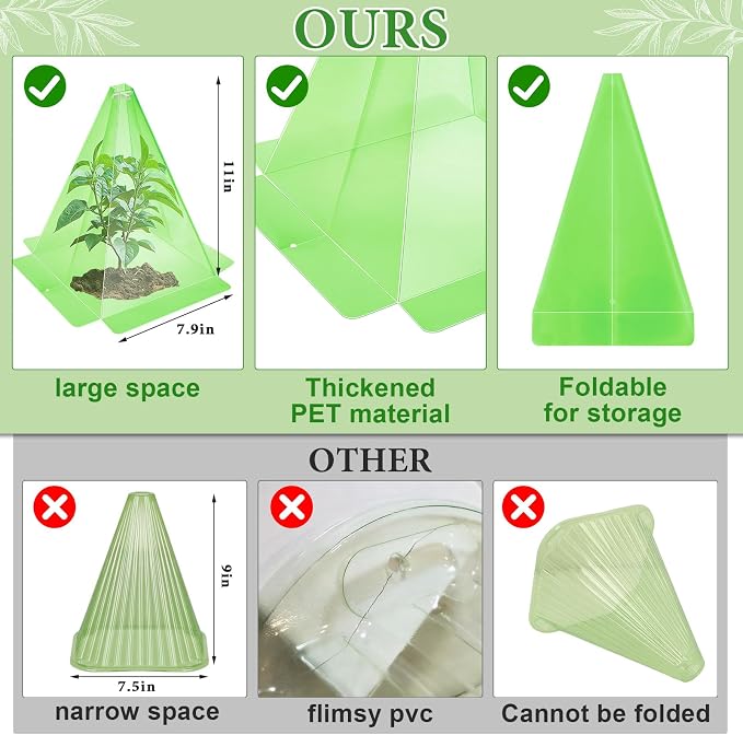 20 Pack Garden Cloches for Plants, Green Reusable Bell Plant Cover, Plastic Small Plant Seedling Protector with 40pcs Metal Stakes, Mini Greenhouse Against Sun, Frost, Snails, Birds, 7.8" x 11"
