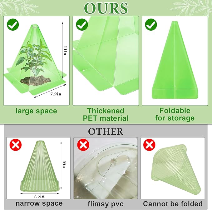 Garden Cloches, 30 Pack Plastic Small Plant Seedling Protector, Reusable Green Clear Bell Covers with 60p Ground Securing Peg, 7.8" x 11" Green Mini Greenhouse to Protect Plants from Birds, Slugs, Sun