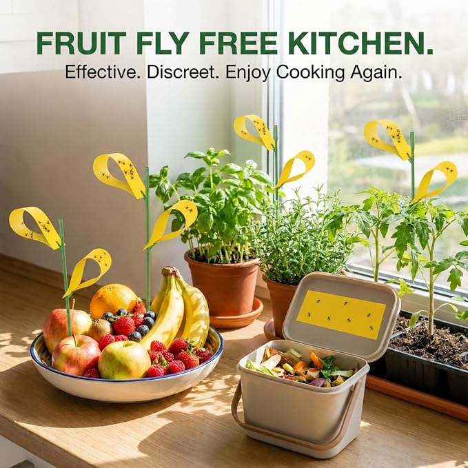 Qualirey 400 Pcs Sticky Houseplant Traps Fungus Gnat Fruit Fly Trap Sticky Houseplant Stakes Insect for Outdoor Garden Aphids, Whiteflies, Fruit Flies, Fungus Gnats, and Other Insects (Yellow)