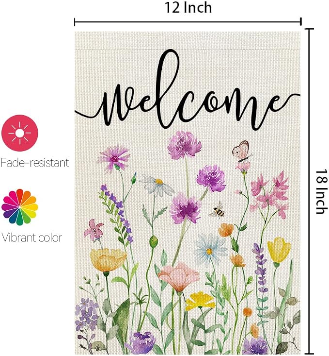 CROWNED BEAUTY Spring Wildflower Garden Flag Floral 12x18 Inch Double Sided for Outside Welcome Small Burlap Yard Seasonal Flag