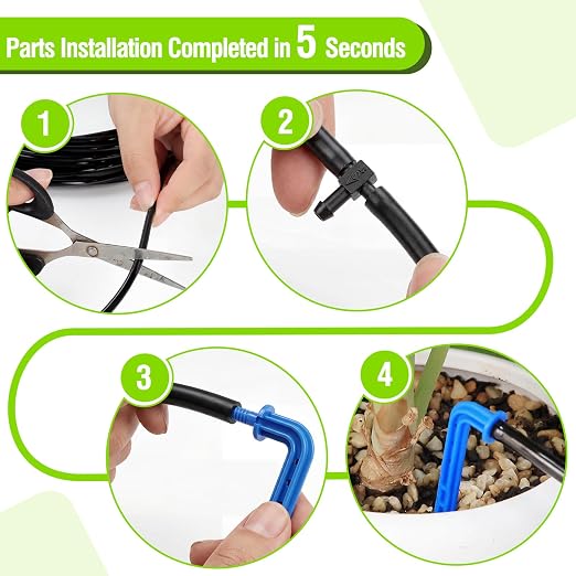Automatic Drip Irrigation Kit System - 33FT Tubing, Filter, 10 Tee Fittings & 10 Drippers for Potted Plants