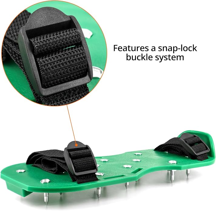 QWORK Gunite Spiked Shoes With 3/4” Short Spikes Perfect For Epoxy Floor, Overlays, Cover Installation, Green Color (Pair)