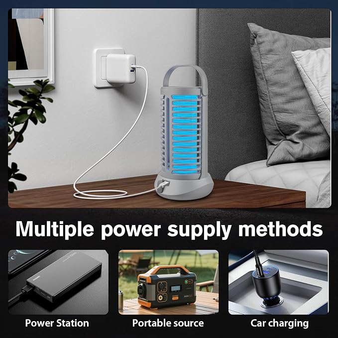 Bug Zapper Outdoor, Mosquito Zapper with LED Light, Rechargerable Mosquito Killer Lamp Fly Zapper Outdoor Indoor, Insect Zapper Electric Fly Traps, Mosquito Killer for Patio Yard Camping(Grey)