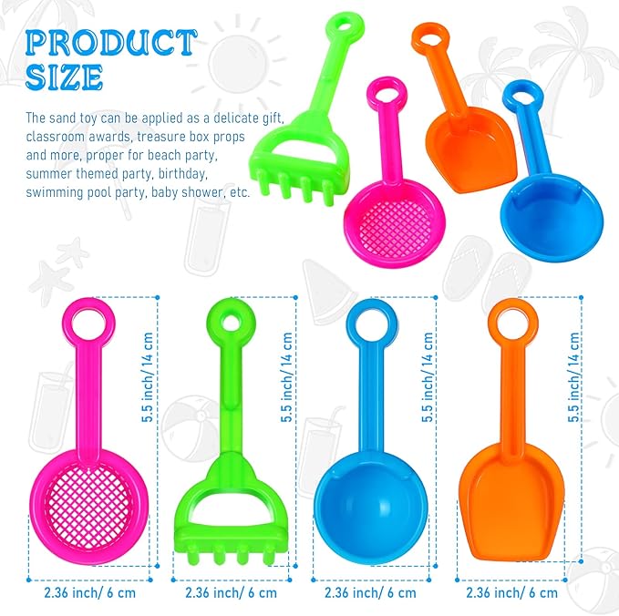 40 Pcs 5.5 Inch Mini Beach Sand Shovels Colorful Plastic Rake Sand Shovel Sifter Beach Toys for Teens Boys Girls Party Backyard Garden Shoveling Sand and Snow, 4 Styles