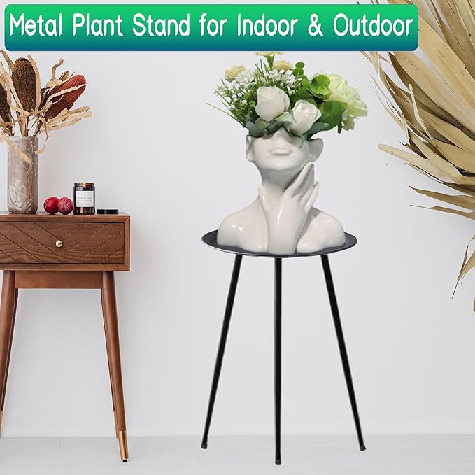 Plant Stand Indoor Outdoor, 20'' Tall Small Patio Table Round Metal Side Table, Multi-Role Rust-Proof Plant Stool Small Outdoor Side Tables for Patio Garden Home Decor