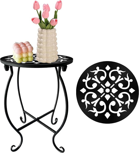 Small Outdoor Side Tables, 15" Tall 10" Round Patio Side Table, Metal Corner Plant Stand for Flower Pot, Rustproof Flower Plant Rack Holder for Home, Garden, Patio, Plant Lovers 1 Count