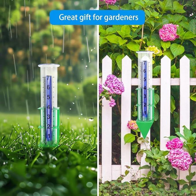 Rain Gauge Outdoor,7" Capacity Rain Gauge Outdoors Best Rated with Stainless Steel Mounting Rack Holder,Freeze Proof Plastic Large Rain Gauge for Yard Garden Fence Lawn Patio Farm (Green)