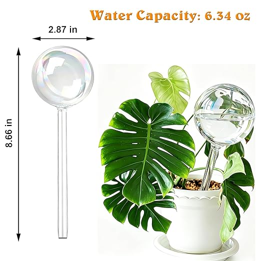Plant Self Watering Device, Large Glass Plant Watering Globe, Self Watering Planter Insert for Indoor Outdoor Pot Plant, Home Garden Patio Hanging Plant Waterer, Auto Irrigation Dripper for Houseplant