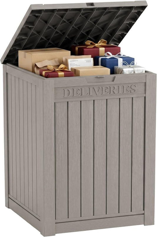 Outdoor Storage Box, 65 Gallon Package Delivery Boxes for Outside, with Lockable Secure, Deck Box Outdoor Waterproof for Entryway, Front Porch, Backyard, Garden, Patio, Lawn, Grey